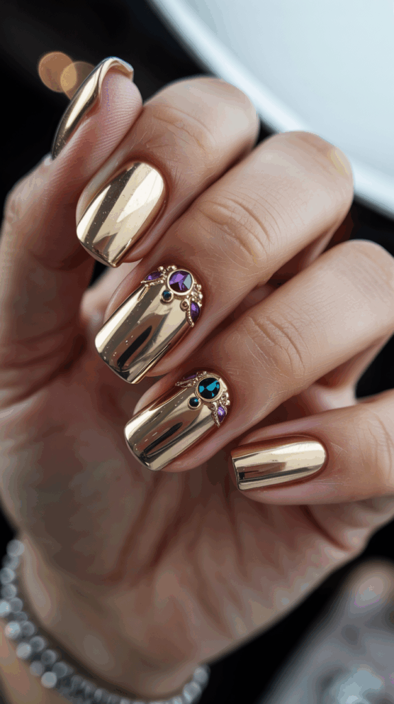 Dubai Inspired Nails. Gold and Gemstone Inspired Nails – Dubai Luxury Style

Dubai is often described as the city of gold, the home of extravagance