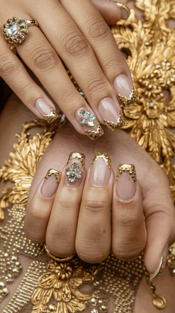 Dubai Inspired Nails. Gold and Gemstone Inspired Nails – Dubai Luxury Style

Dubai is often described as the city of gold, the home of extravagance